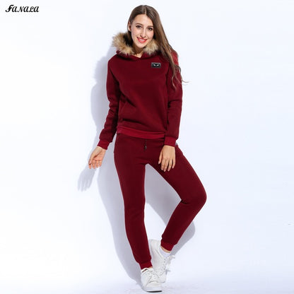 2017 Winter Tracksuits Women Thicken Sweatshirt Hoodies Solid Long Sleeve Pullovers Sweatshirt and Pants Set Slim Women Suit Top