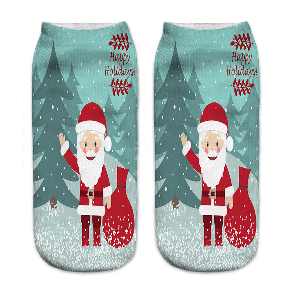 3D Printed Christmas Funny Socks Women Cute Unisex Low Cut Ankle Socks Multicolor Santa Claus Printed calcetines divertidos