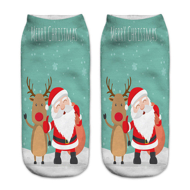 3D Printed Christmas Funny Socks Women Cute Unisex Low Cut Ankle Socks Multicolor Santa Claus Printed calcetines divertidos